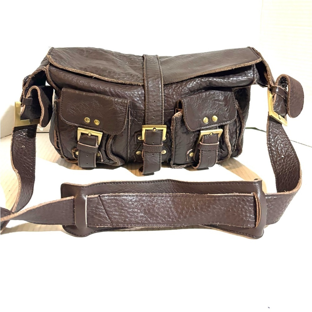 Vintage unisex Dark Brown distressed Leather crossbody Bag